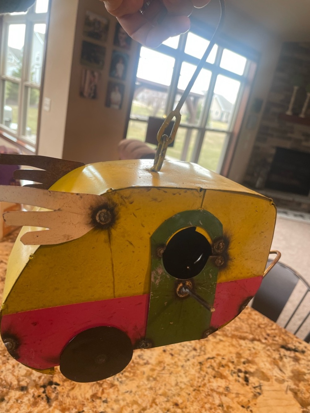 Colorful Metal Camper Birdhouse - Yellow, Pink & Green New with out tags